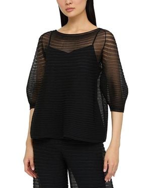 Lafayette 148 New York Harmonica Pleat Stitch Raglan Silk Blouse - Black