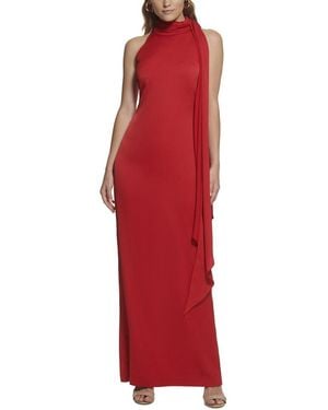 Vince Camuto Halter Neck Satin Gown with Scarf - Red