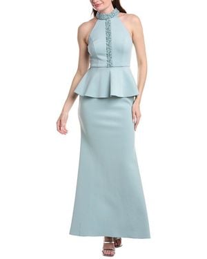 Adrianna Papell Beaded Halter Gown - Blue