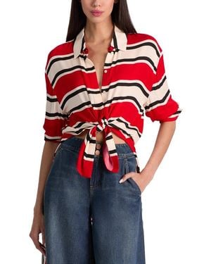 Alice + Olivia Dimitra Oversized Hi Lo Button Down Shirt - Red