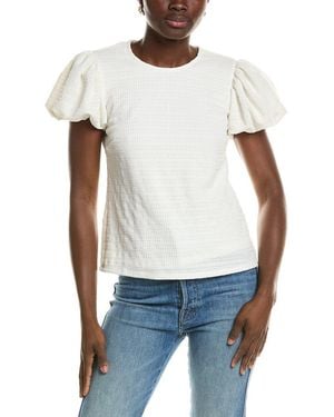 Cece Texture Knit Bubble Sleeve Top - White
