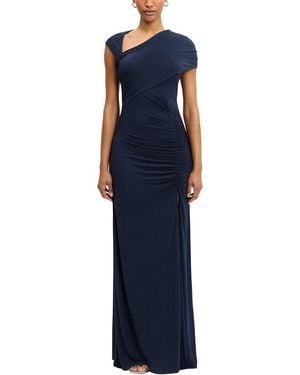 Hervé Léger Ruched Matte Jersey Draped Gown - Blue