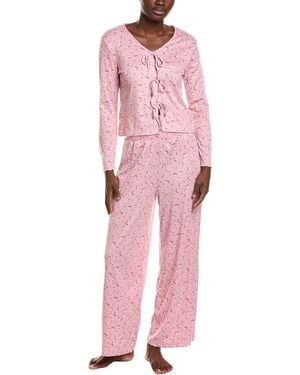 Sugar 2Pc Tie Front Foldover Pyjama Set - Pink