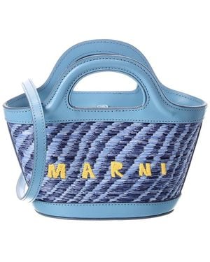 Marni Tropicalia Mini Leather-Trim Tote - Blue