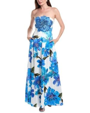 Adrianna Papell Bead Dupioni Maxi Dress - Blue