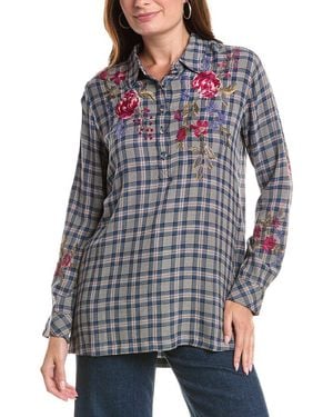 Johnny Was Side Button Henley Tunic - Gray