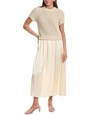 English Factory Satin Contrast Mixed Media Midi Dress - Natural