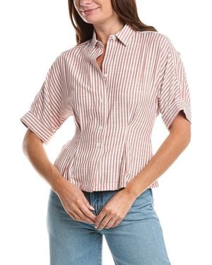 Max Studio Roll Cuff Pintuck Button Front Shirt - Pink