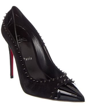 Christian Louboutin Duvette Spikes 100 Suede & Patent Pump - Black