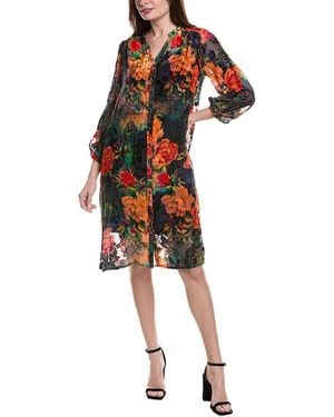 Johnny Was Petite Renna Burnout Velvet Silk-Blend Shirtdress - Green
