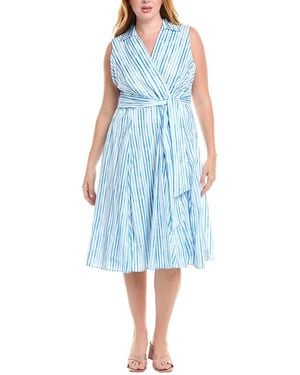 Tahari Plus Tie Waist Midi Dress - Blue