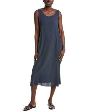 Eileen Fisher Scoop Neck Silk Flare Dress - Blue