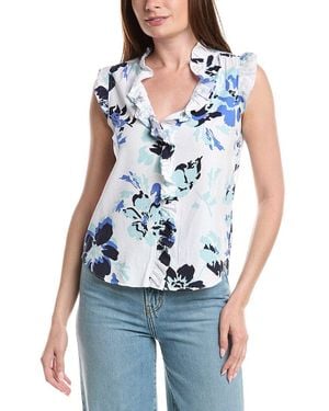 Ellen Tracy Ruffle Linen-Blend Top - Blue