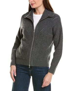 Kokun Zip Up Mock Neck 100% Cashmere Jacket - Grey