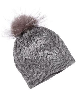 Amicale Cashmere Trellis Cable Knit Cashmere Hat - Grey