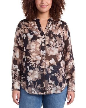 Anne Klein Plus V-Neck Printed Satin Top - Red