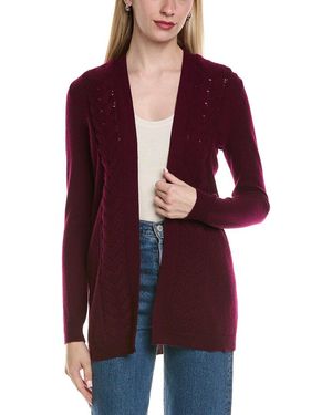 Sofiacashmere Braided Cable Wool & Cashmere-Blend Cardigan - Red