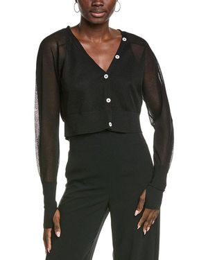 Kenneth Cole Sheer Saddle Shoulder Crop Cardigan - Black