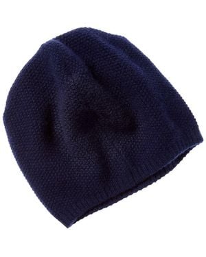 Portolano Slouchy Stitched Cashmere Beanie - Blue