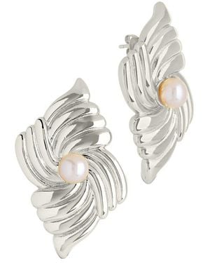 Sterling Forever Pearl Fantaise Statement Studs - White
