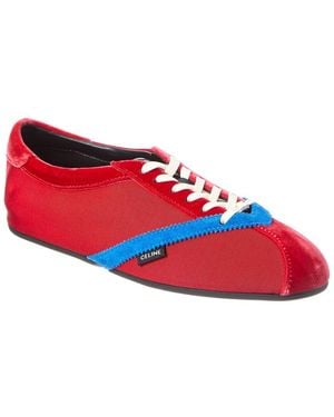 Celine Logo Velvet & Suede Trainer - Red