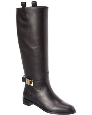 Ferragamo Zakia Leather Knee-High Boot - Black