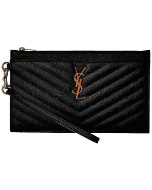 Saint Laurent Monogram Quilted Leather Clutch - Black