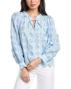 Stellah Xena Square Neck 3d Lace Blouse - Blue