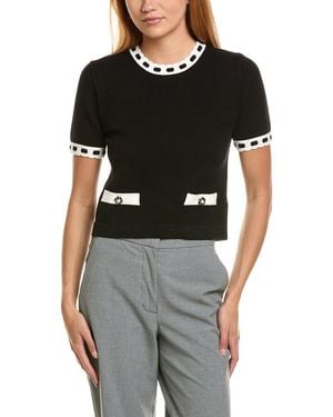Ellen Tracy Contrast Trim Knit Top - Black