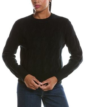 Forte Luxe Cable Crewneck 100% Cashmere Jumper - Black
