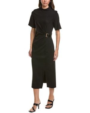 Gracia High Neck Belt Buckle Detail Dress - Black