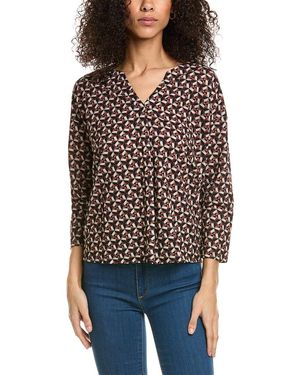 Bobeau Pleat Neck Top - Brown