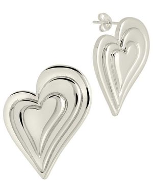 Sterling Forever Rhodium Plated Statement Beating Heart Studs - White