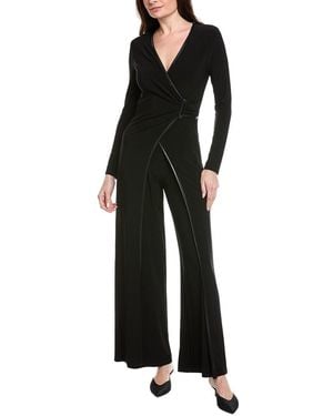 Joseph Ribkoff Faux-Leather Trim Overlay Jumpsuit - Black