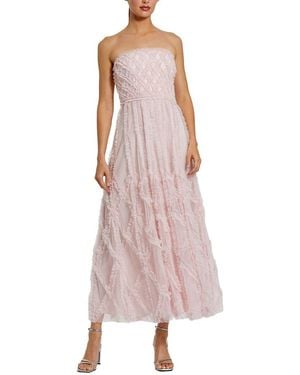 Mac Duggal Mesh Micro Ruffle Strapless A Line Ankle Dress - Pink