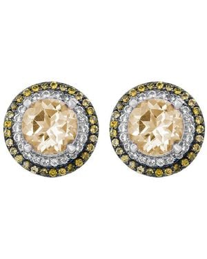Suzy Levian Silver 0.02 Ct. Tw. Diamond & Gemstone Double Halo Studs - Multicolour