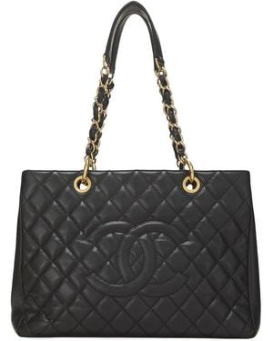 CHANEL Quilted Caviar Leather Grand Shopping Tote (Gst) (Authentic Pre-Loved) - Black