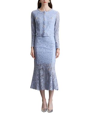 DZA 2Pc Blouse & Skirt Set - Blue