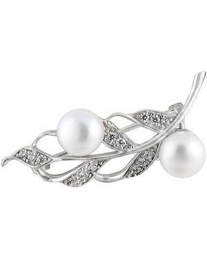 Splendid Rhodium Over Silver 8-9mm Pearl Brooch - White