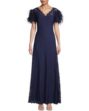 Shani Lace & Feather Novelty Maxi Dress - Blue