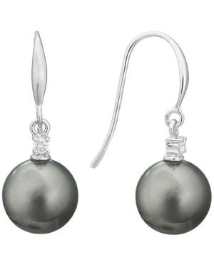 Pearls 14K Diamond .07 Ct. & 10Mm Tahitian Pearl Earrings - Metallic