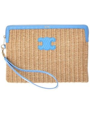 Celine Logo Raffia Pouch - Blue