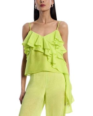 BCBGMAXAZRIA Linen-Blend Flounce Cami - Yellow
