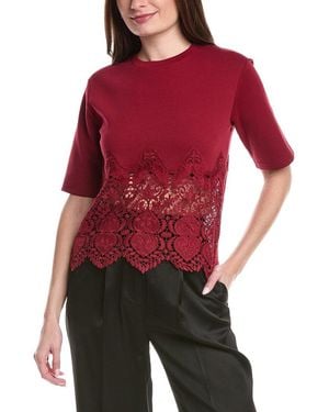 Gracia Solid Bottom Lace T-Shirt - Red