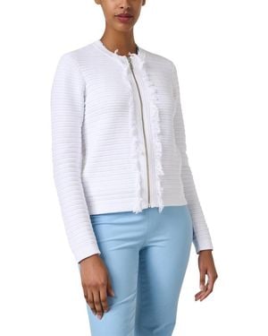 Kinross Cashmere Fringe Zip Cardigan - White