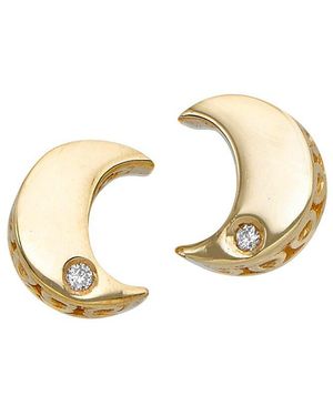 Italian Gold 14k 0.01 Ct. Tw. Diamond Moon Studs - Metallic