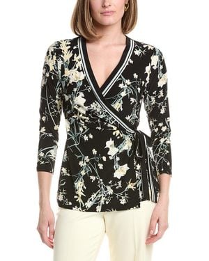 Anne Klein 3/4-Sleeve Front Banded Wrap Top - Black