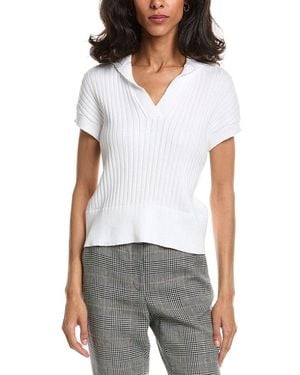 Forte Rib Cap Sleeve Polo Sweater - White