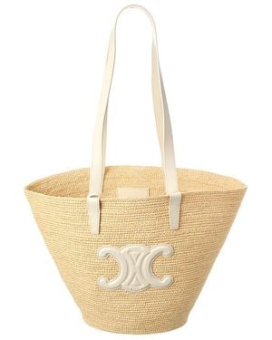 Celine Classic Panier Raffia & Leather Tote - Natural