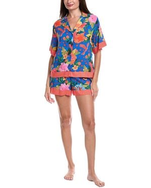Room Service Pjs 2Pc Georgia Shirt & Short Pajama Set - Blue